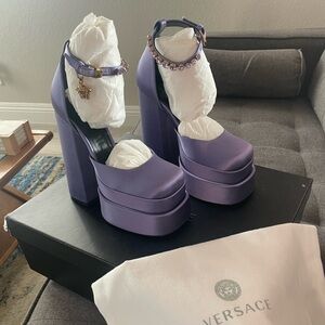 Purple satin Versace pumps